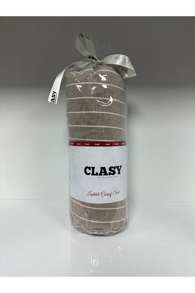 Clasy Комплект чаршафи Ranforce с фит лак, единичен, кафе-бял, райета