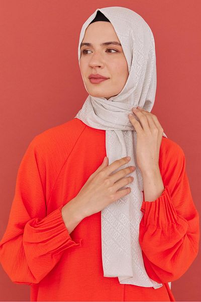 MİRSOY SCARF Şal cu inele cu model jacquard strălucitor - alb