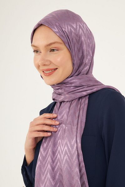 MİRSOY SCARF Shiny Jacquard Zigzag Patterned Lavender Shawl