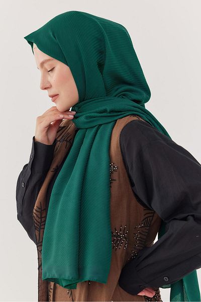 MİRSOY SCARF Şal jacquard cu model de dungi de culoare petrol