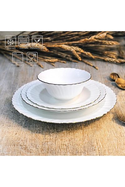 Houzi 26 Pcs Gold line Opal ware Dinner set