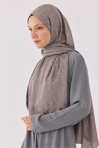 MİRSOY SCARF Glossy Jacquard Collar Patterned Gray Shawl