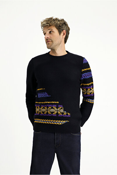 Kiğılı Crew Neck Regular Fit Patterned Cotton Knitwear Sweater