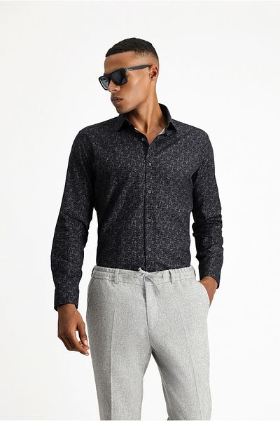Kiğılı Long Sleeve Slim Fit Slim Fit Printed Sports Cotton Shirt