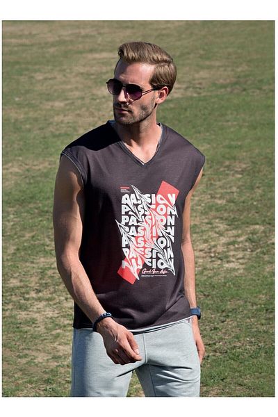 Masimar Men's Digital Printed V-Neck Sleeveless T-Shirt