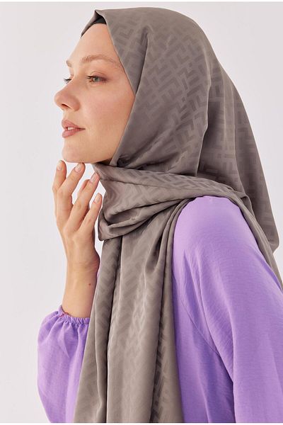 MİRSOY SCARF Dark Gray Tetris Patterned Silky Jacquard Shawl