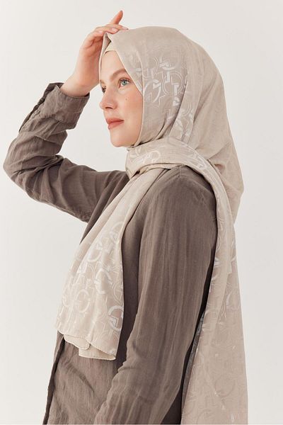 MİRSOY SCARF Shiny Jacquard Patterned Daka Shawl - Beige