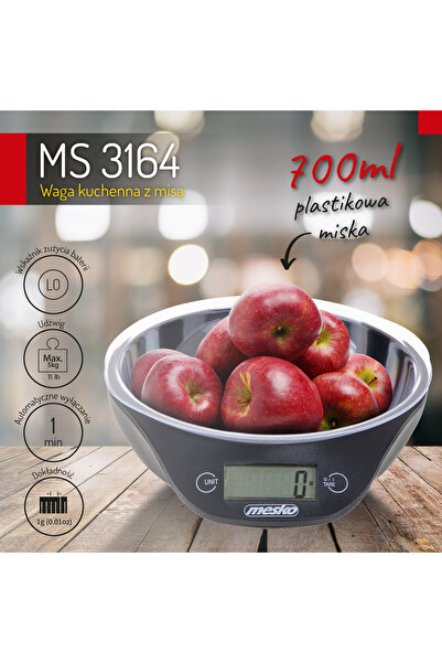 MESKO Cantar electronic de bucatarie Mesko ME3164 cu bol de capacitate max. 5 kg, diviziune 1g