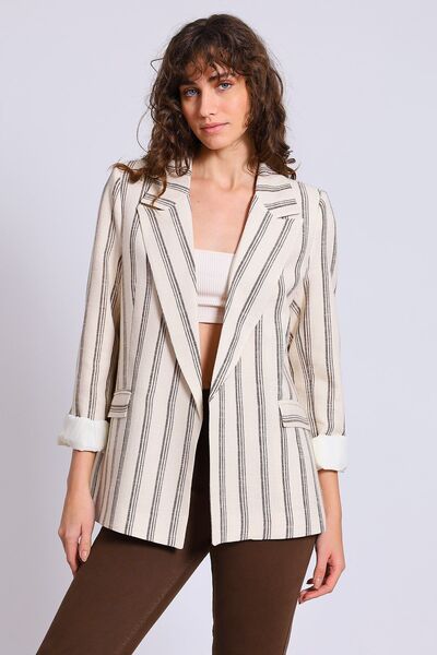 MODA ÇİZGİ DETAYLI ASTARLI KETEN BLAZER CEKET