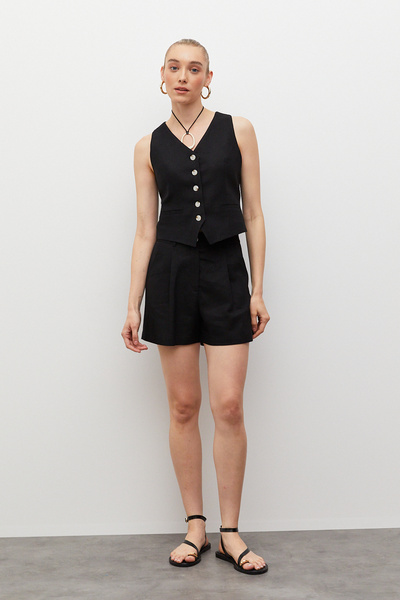 urban focus V-neck linen vest