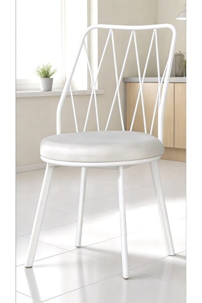 Buketim Mobilya (4 LÜ) Beyaz Yıldız Metal Tel Sandalye Mutfak Cafe Sandalyesi