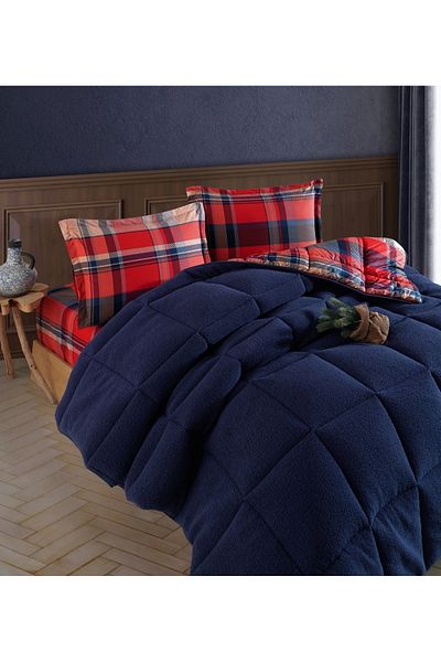 Clasy Wellsoft Quilt Set Single Life Is V5 Navy Blue