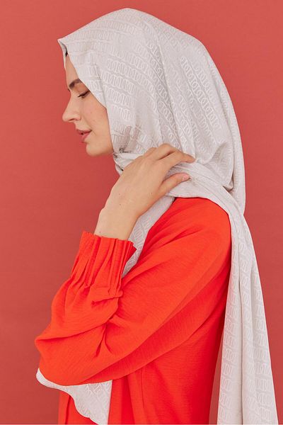 MİRSOY SCARF Şal cu inele cu model jacquard strălucitor - alb