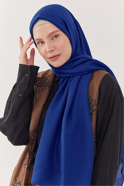 MİRSOY SCARF Şal jacquard cu model în dungi albastre închise