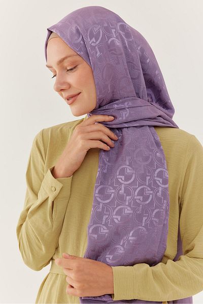 MİRSOY SCARF Shiny Jacquard Collar Patterned Lavender Shawl