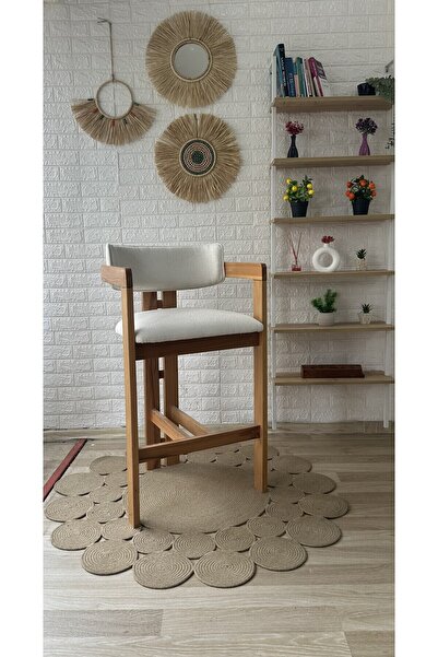 silla Concept T Bar Sandalyesi Teddy Krem Kumaş Bar Sandalyesi Naturel Ahşap Ada Sandalye