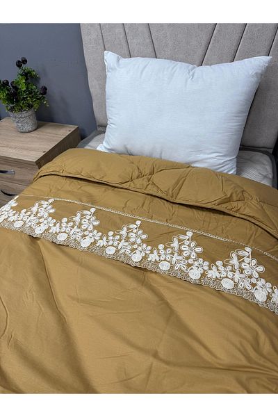 Clasy Ranforce 100% Cotton - Double, Double-Sided Mustard Plain Pattern Quilted