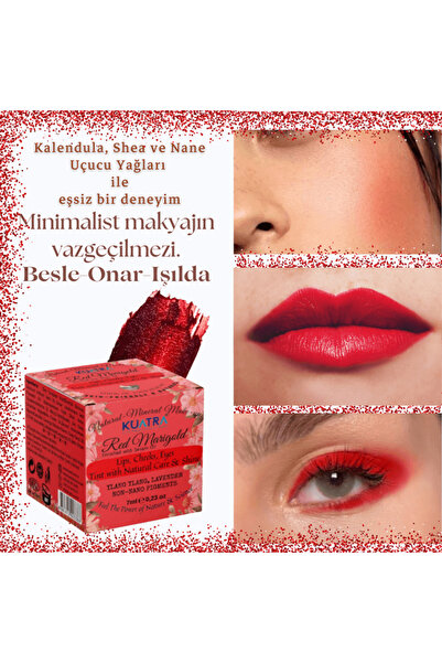 KUATRA Red Marigold Nemlendirici - Antioksidan Işıltı Veren Balm (DOĞAL İÇERİKLİ RUJ- ALLIK-GÖZ FARI)