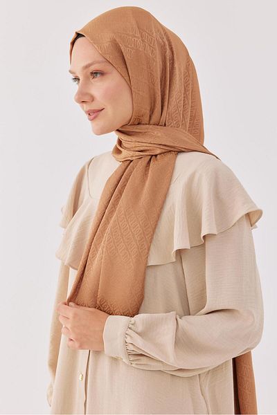 MİRSOY SCARF Shiny Jacquard Patterned Ring Shawl - Sand Beige