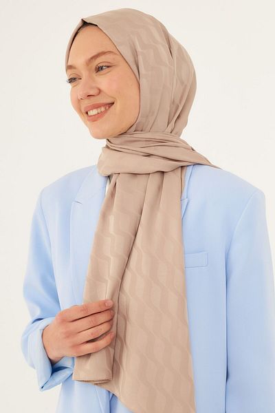 MİRSOY SCARF Μπεζ μοτίβο κυμάτων μεταξένιο σάλι ζακάρ