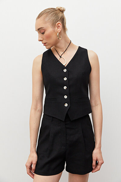 urban focus V-neck linen vest