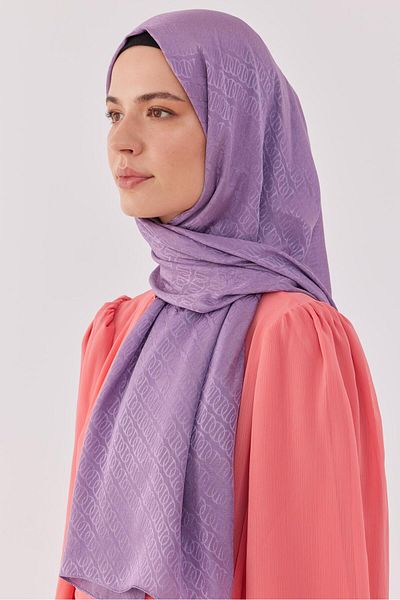 MİRSOY SCARF Lavender - Shiny Jacquard Ring Patterned Shawl