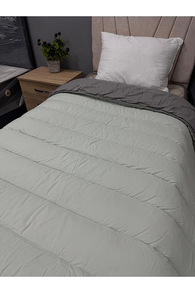Clasy 100% Cotton Ranforce Single Quilt Double Sided Green-Grey Plain Pattern