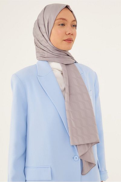 MİRSOY SCARF Light Gray Wave Pattern Silky Jacquard Shawl