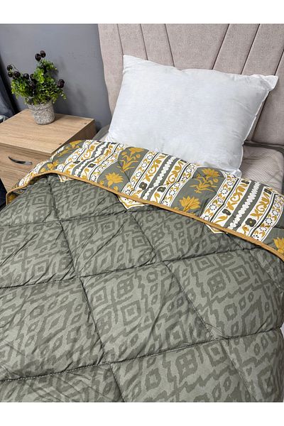 Clasy 100% Cotton Satin Double Quilt Double Sided Adal V1 Patterned Green Quilted