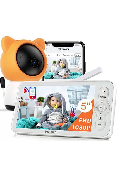 Smart Vibe Baby Monitor WiFi 2in1 Multi View HelloKid™ DUO 2K 5” Night Vision