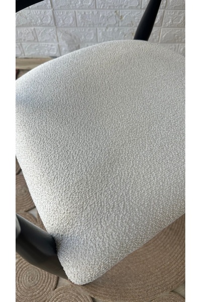 silla Consept Gazel Sandalye Teddy Krem Kumaş Hasırlı Siyah Ahşap Sandalye