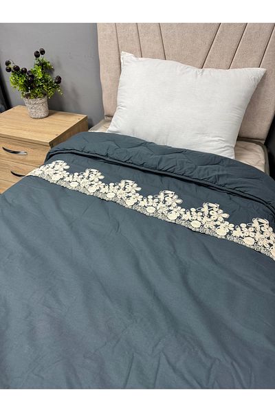 Clasy Indigo Gray Ranforce Quilted - 100% Cotton, Reversible, Solid Pattern, Double V4
