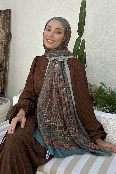 lamelif.com Зелен зелен ретро памучен шал