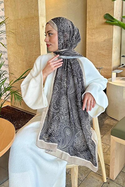 lamelif.com Retro Desen Pamuk Şal Bitter Kahve Bej