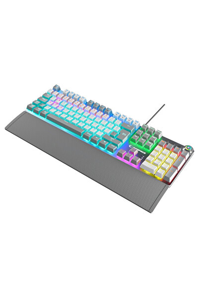 Rampage Kb-r28 Blade Plus Gökkuşağı Aydınlatmalı Tam Türkçe Red Switch Mekanik Oyuncu Klavyesi-gri