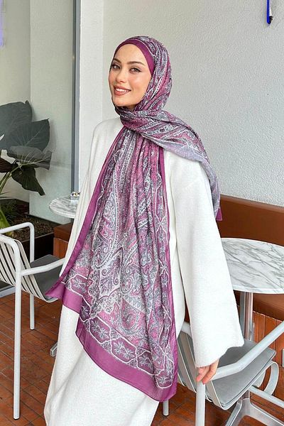 lamelif.com القطن البنفسجي - شال منقوش الرجعية