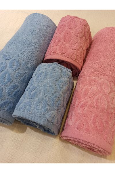 ŞENER HOME Set de baie Bade din 4 piese, prosop de baie și prosop de cap - albastru și liliac
