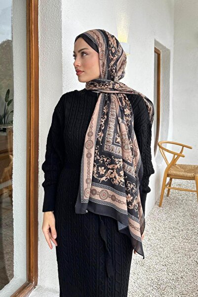 lamelif.com Versa Desen Pamuk Şal Siyah Vizon