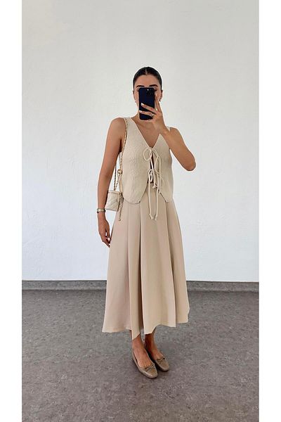 HAZELANNA Cream Long Skirt