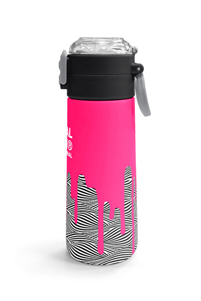 Coral High Kids Pink Black White Patterned Straw and Direct Drinking Steel Thermos 500 ml 31878
