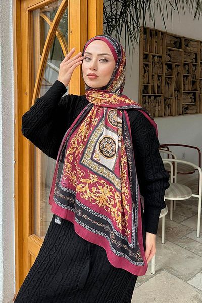 lamelif.com Памучен шал с шарки в бордо и червено Versa