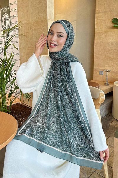 lamelif.com Памучен шал с ретро шарка Çağla Leaf Green