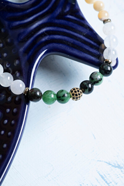 Deniz Doğal Taş Sertifikalı Anyolit Akuamarin Aventurin Kan Taşı Hematit Yengeç Burcu Bileklik