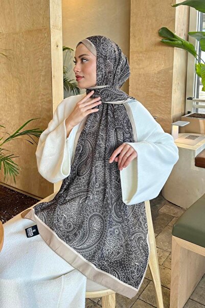 lamelif.com Retro Desen Pamuk Şal Bitter Kahve Bej