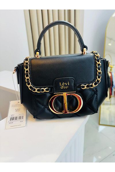 Levidor Black Rectangular Shoulder Strap Metal Lock Women's Handbag