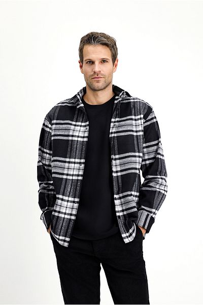 Kiğılı Long Sleeve Oversize Plaid Shacket Lumberjack Cotton Shirt / Coat