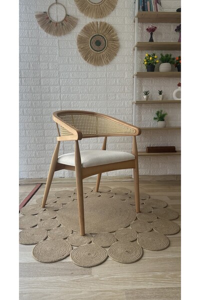 silla Consept Gazel Sandalye Eva Krem Kumaş Hasırlı Naturel Ahşap Sandalye