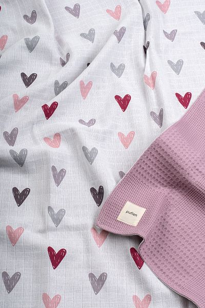 pufien 90X90 Heart Patterned Multi-Purpose Muslin Baby Blanket, Waffle Baby Blanket & Blanket