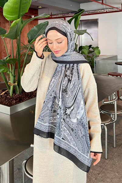 lamelif.com Retro Desen Pamuk Şal Siyah beyaz