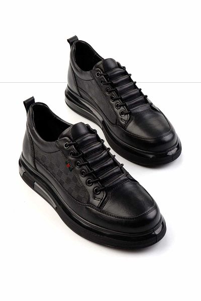 Bambi Black Leather Men's Casual Shoes E01398473403